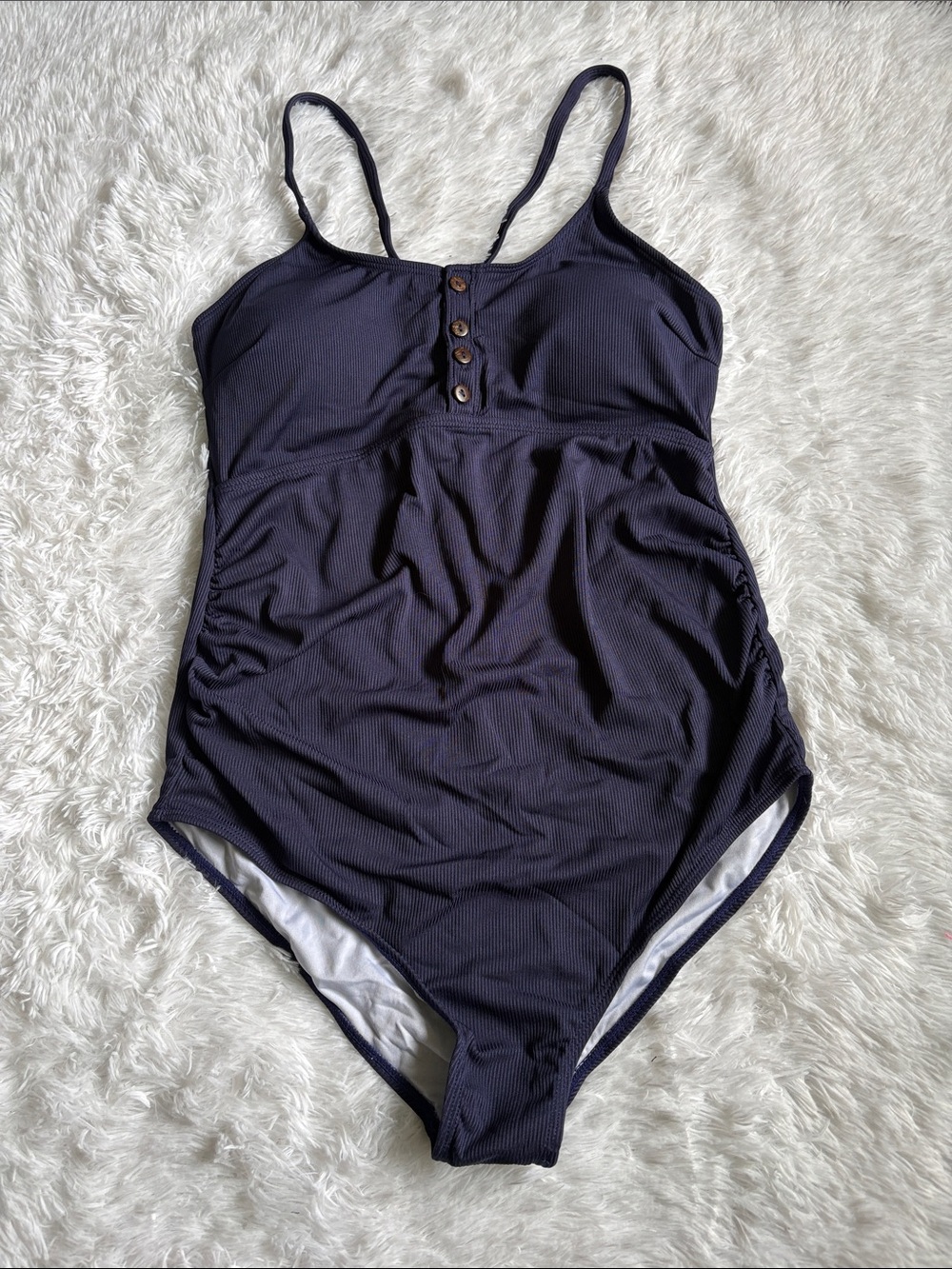 New In Packaging Zando Blue Ribbed Button Front One Piece Swimsuit Size L